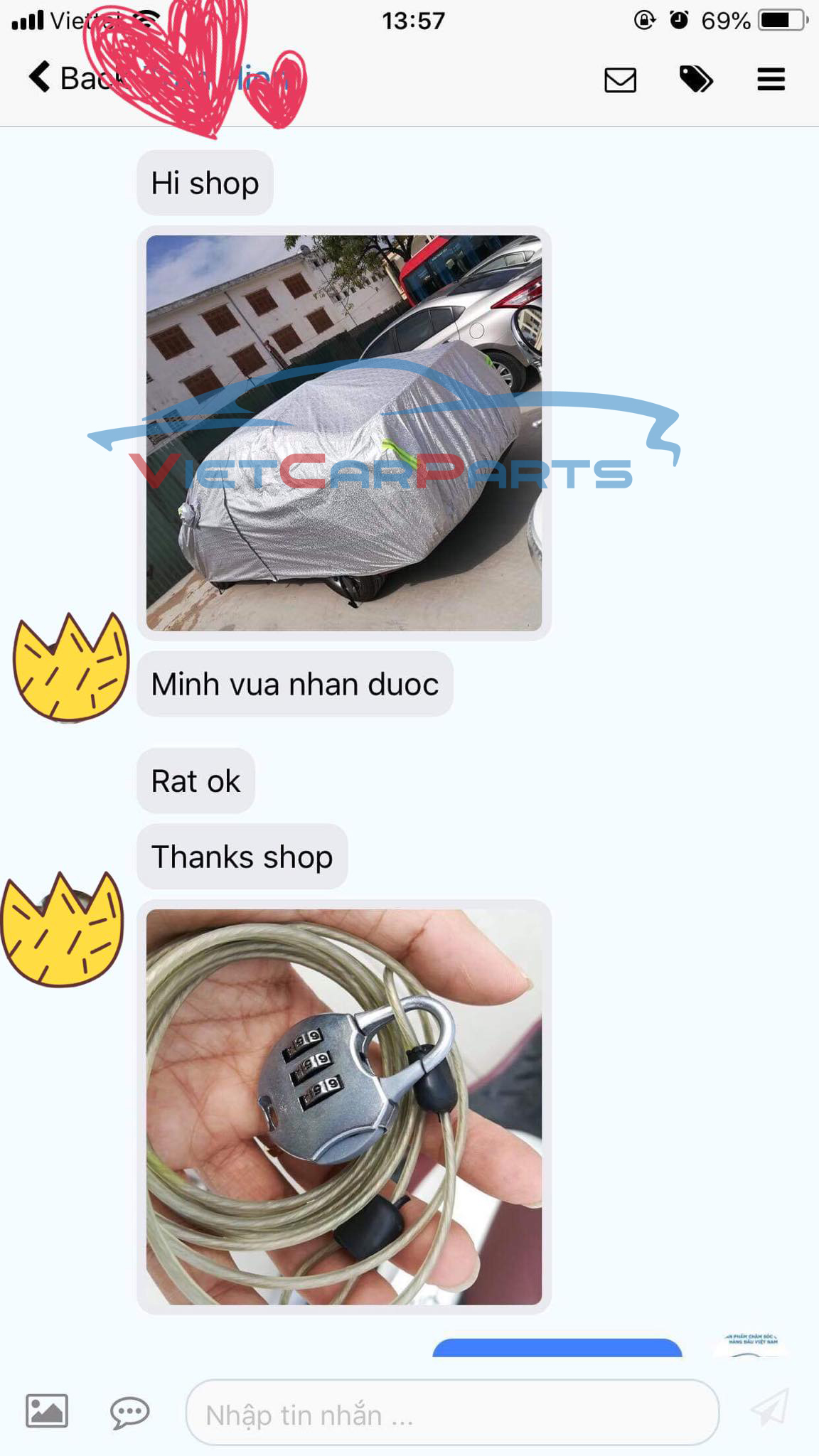 Phản hồi khách hàng về sản phẩm Vietcarparts