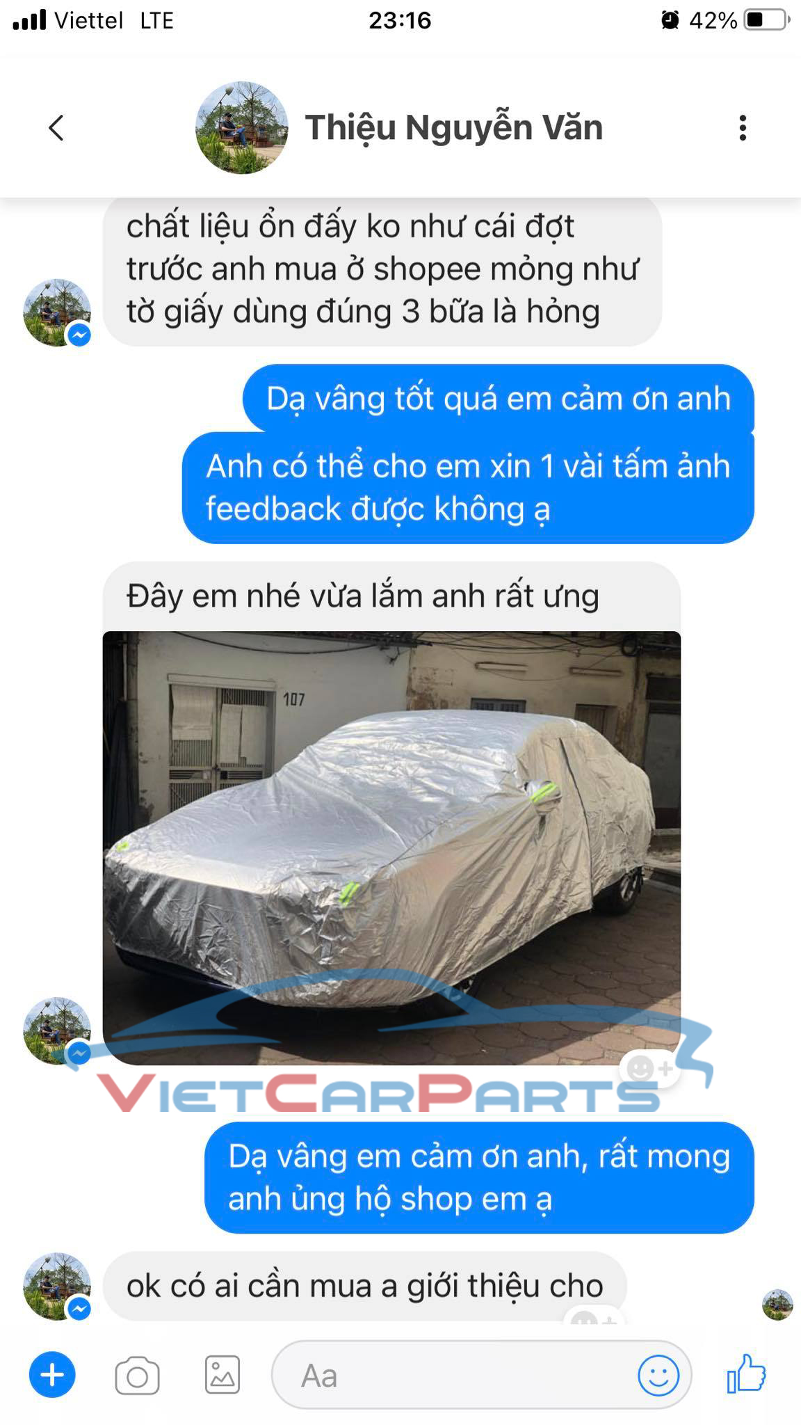 Phản hồi của khách hàng về bạt phủ xe ô tô của Vietcarparts